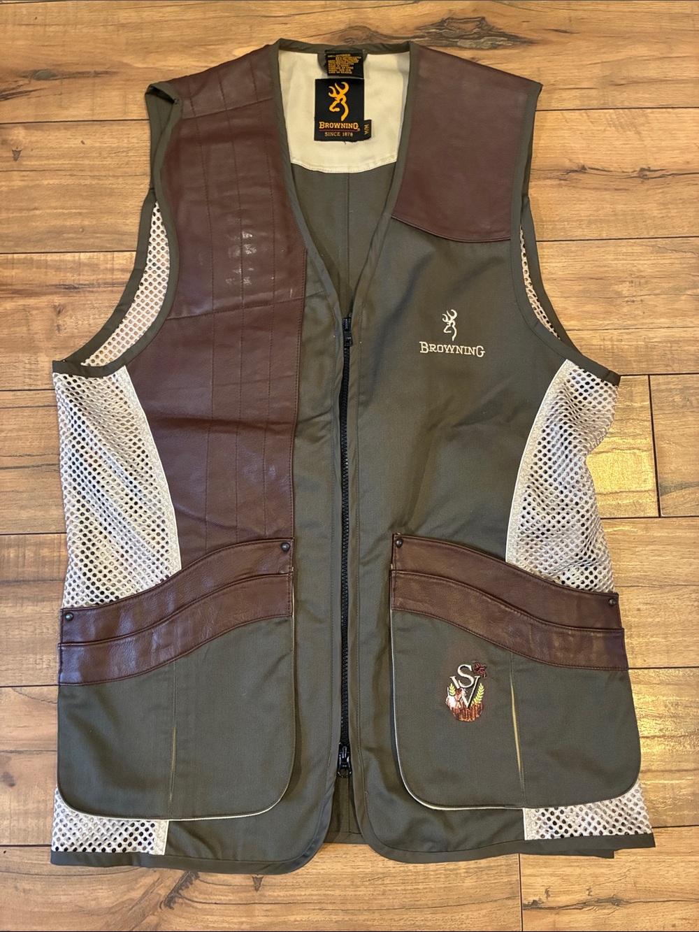 Browning Olive Green and Brown Leather Shooting Vest